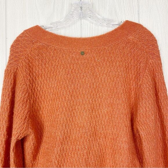 Roxy | Burnt Orange Metallic Button Front Cropped Knit Cardigan Size Small - Picture 4 of 12